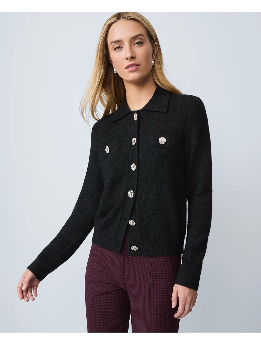 Nwt $139 Ann Taylor Women's embellished collared Cardigan Sweater black sz S